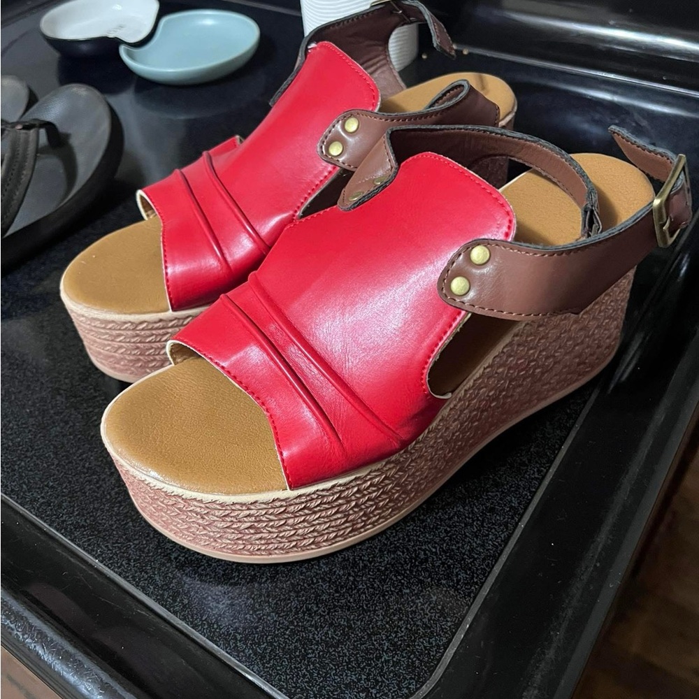 Stylish Red and Brown Platform Sandals